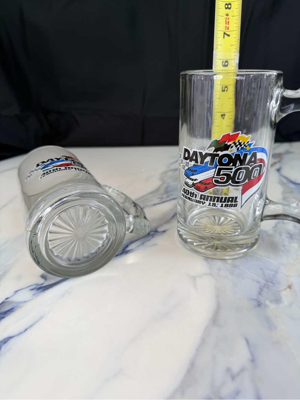 Vintage 1998 Daytona 500 40th Annual NASCAR Glass Beer Mugs Steins Set of 2 - Picture 5 of 6